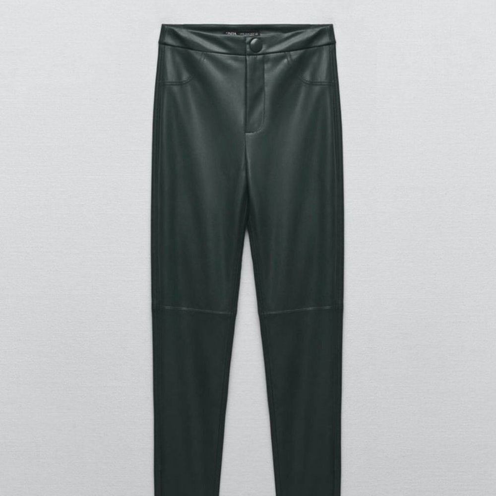 ZARA Women's Faux Leather Skinny Leggings(Dark Green, US M, L, XL/EUR M, L, XL) - Picture 6 of 11